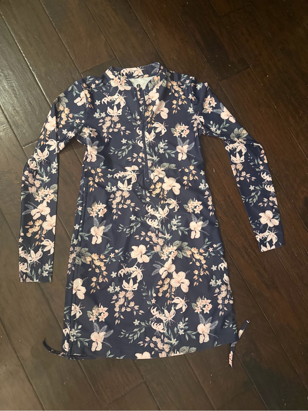 Solbari Long Sleeve Printed Swim Dress UPF 50+ XS Tropical Navy Floral